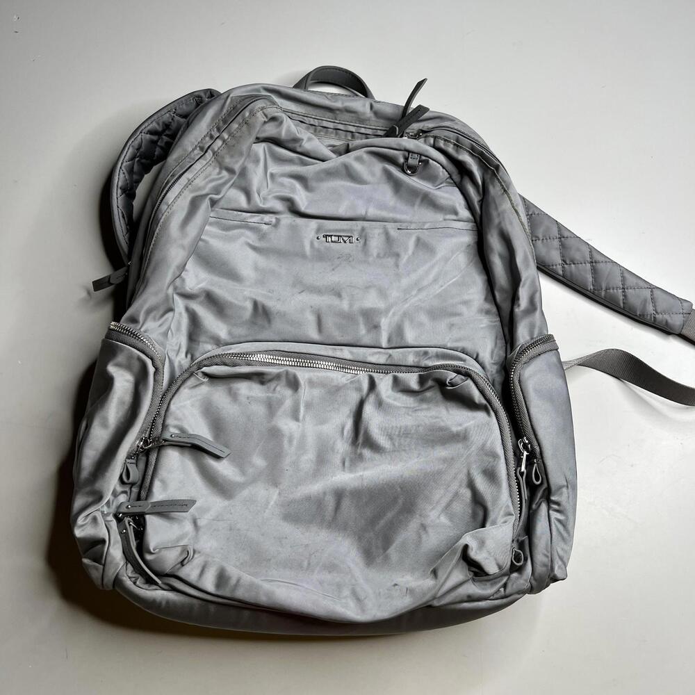 Tumi Gray Nylon 17" Laptop Backpack Women Soft Case Travel Work‎ Daypack Bag